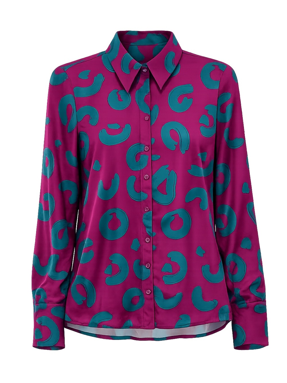 Simons Purple and Teal Abstract Print Button-Up Blouse